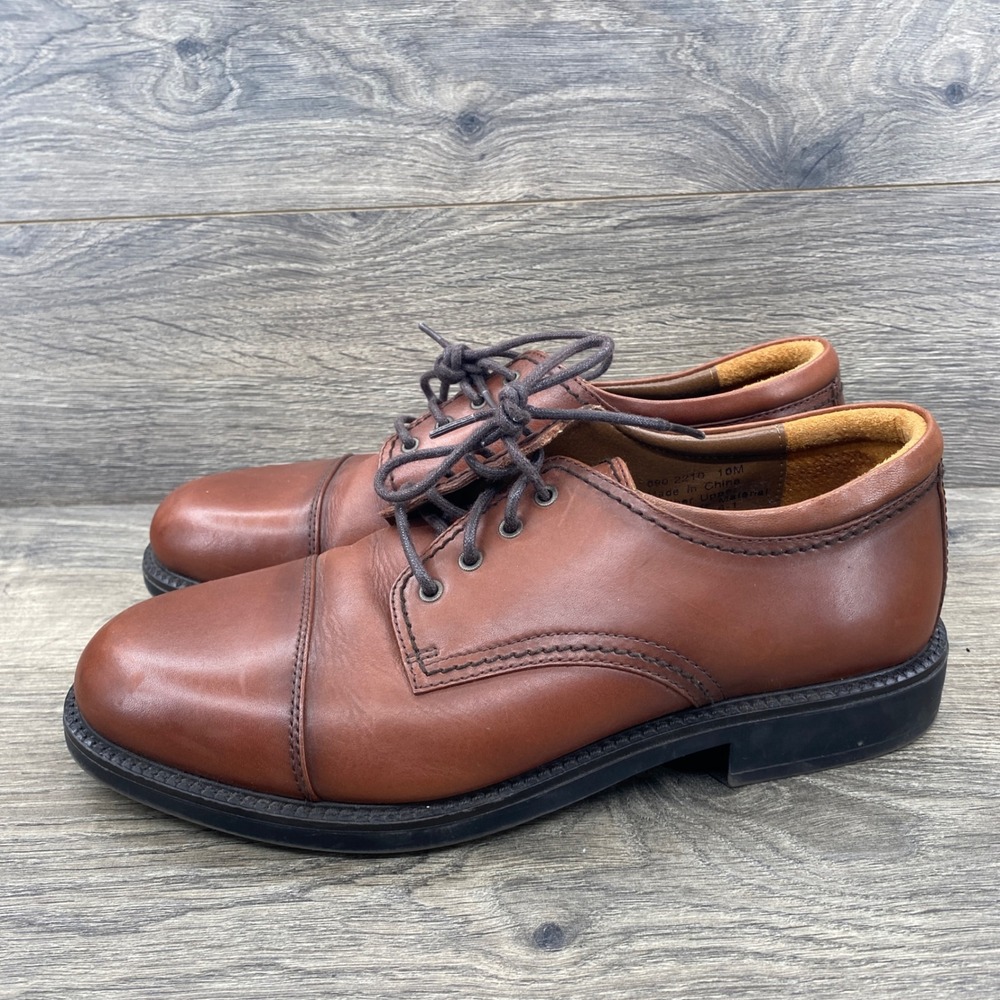 Dockers Cap Toe Oxford Mens 10M Brown Leather Lace Up Dress Shoes 090-2210